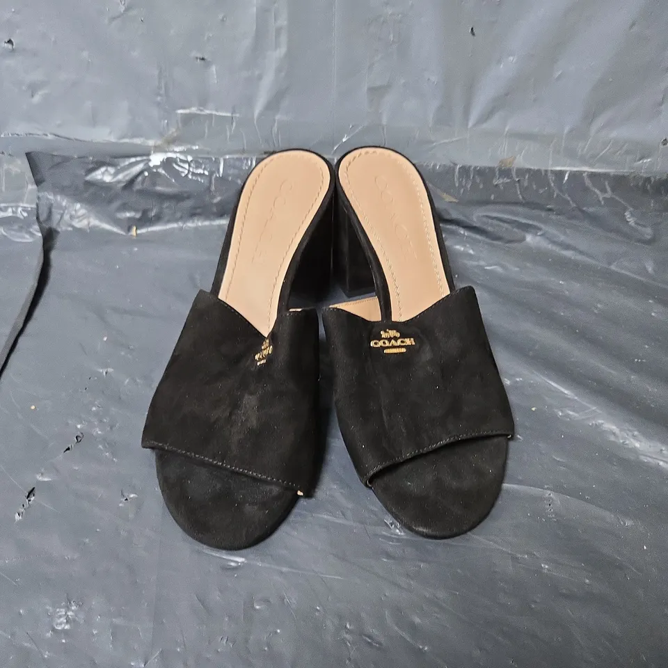 UNBOXED PAIR OF COACH OPEN TOE HEELED SHOES IN BLACK - SIZE 5