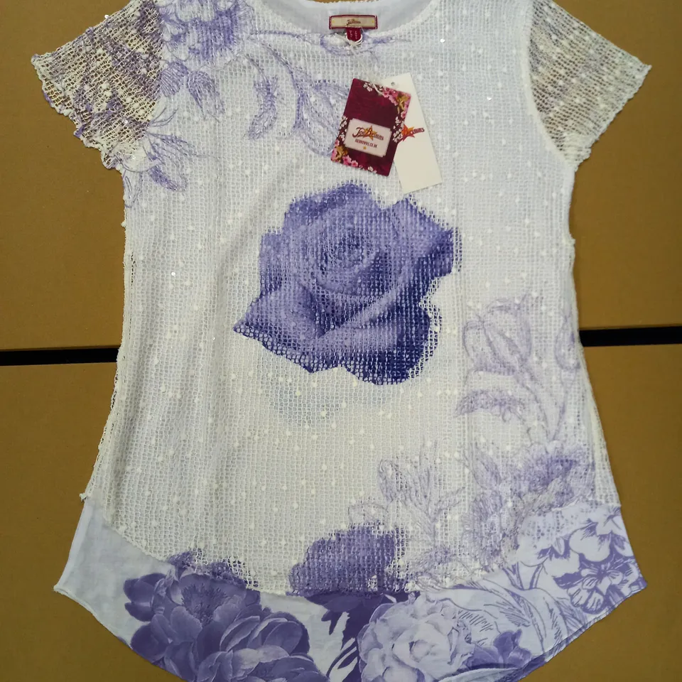 BRAND NEW JOE BROWNS PRINTED SEQUIN OPEN WEAVED LAYERED TOP UK SIZE 8