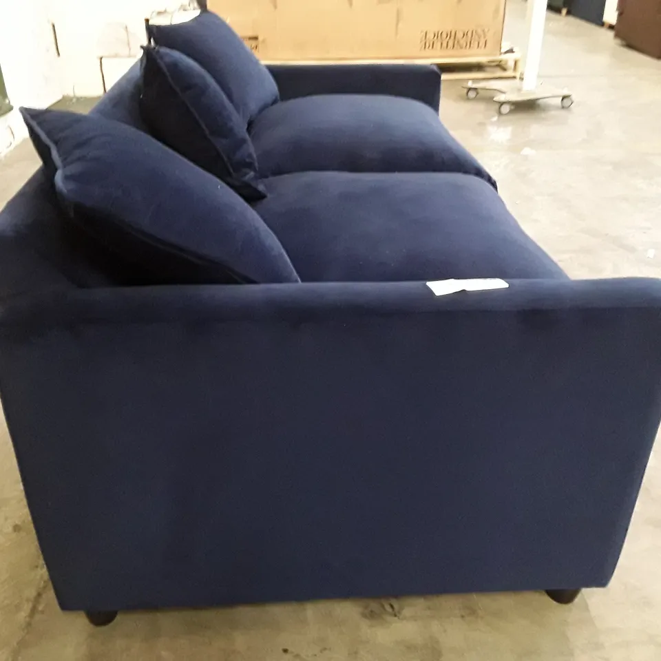 QUALITY DESIGNER FOXHAM 3 SEATER SOFA BED - DARK BLUE FABRIC