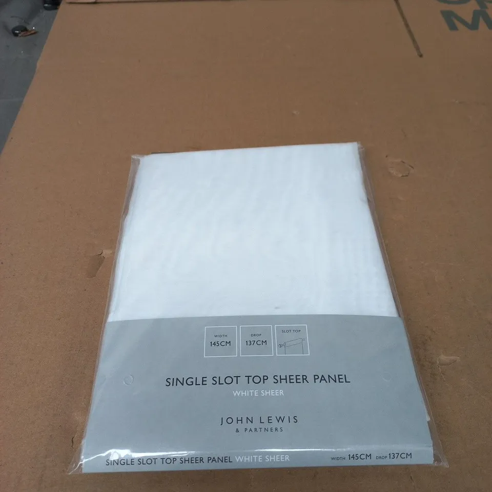 JOHN LEWIS SINGLE SLOT TOP SHEER PANEL WHITE SHEER 145 X 137 CM