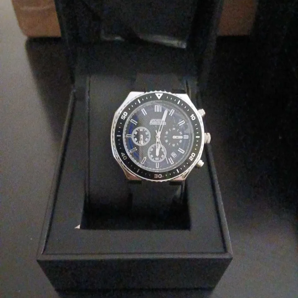 VICKERS ARMSTRONG AEROMARK STEEL BLUE CHRONOGRAPH WATCH – BOXED