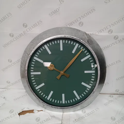 LARGE OUTDOOR GALVANISED STEEL CLOCK - GREEN FACE