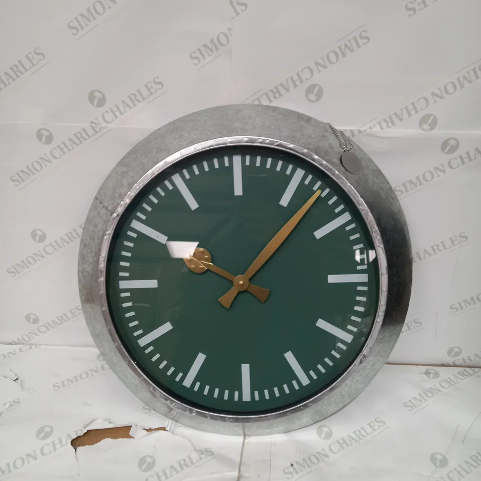 LARGE OUTDOOR GALVANISED STEEL CLOCK - GREEN FACE