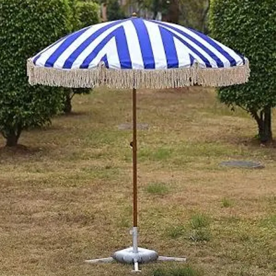 LIVMORE 2 M STRIPE PATTERN ROUND PARASOL WITH WATERPROOF AND UV PROTECTION INCLUDING IRON BASE
