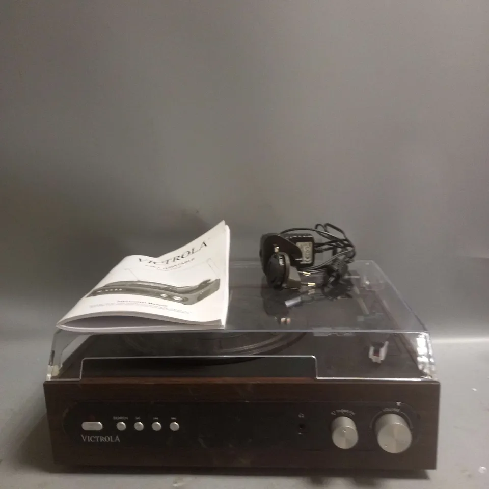 VICTROLA 3-IN-1 BLUETOOTH TURNTABLE IN WOOD BROWN