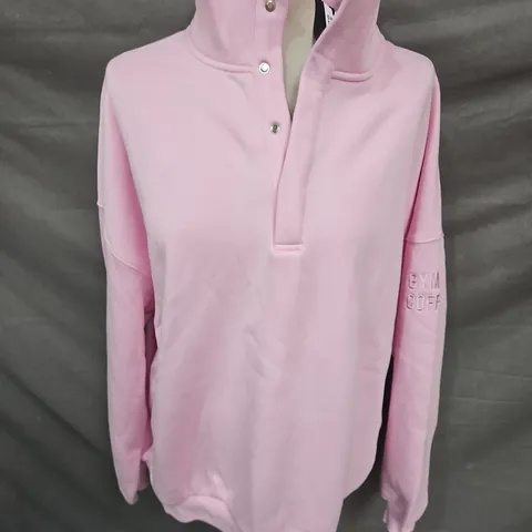 GYM+COFFEE SNAP COLLAR SIERRA SWEATSHIRT IN BABY PINK SIZE M