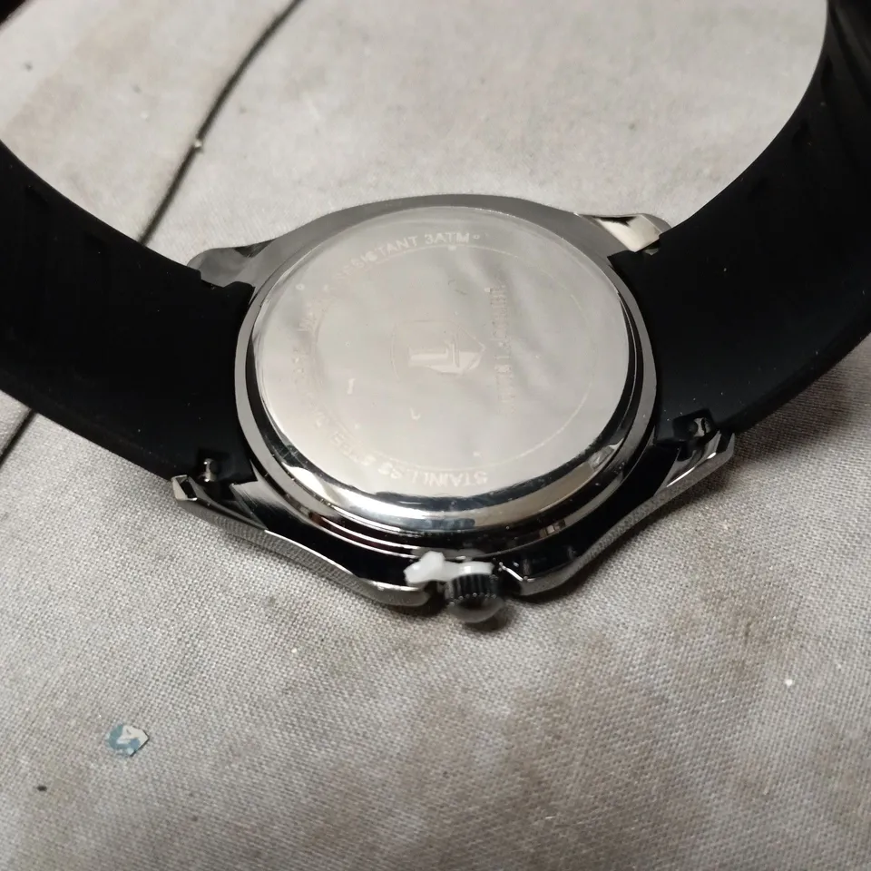 MENS LOUIS LACOMBE WATCH – GREEN DIAL WITH DATE – BLACK RUBBER STRAP