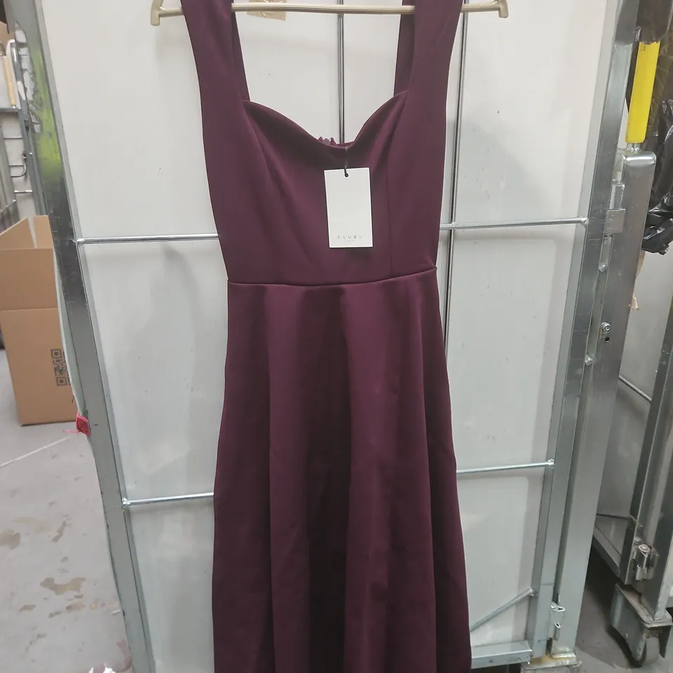 CLUB OF LONDON ANDROMEDA BURGUNDY SWEET HEART NECK MIDI DRESS IN PLUM - UK 8