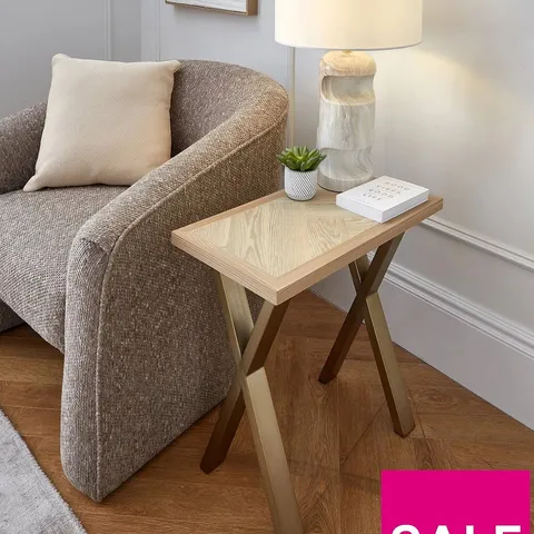 KAIA SOFA SIDE TABLE - BRASS/LIGHT OAK - FSC® CERTIFIED
