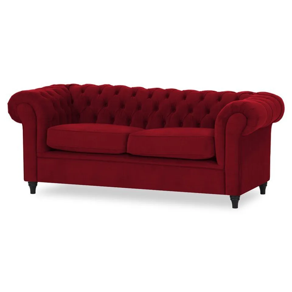 BAGGED LITTLEHAMPTON THREE SEATER RED PLUSH FABRIC CHESTERFIELD SOFA 