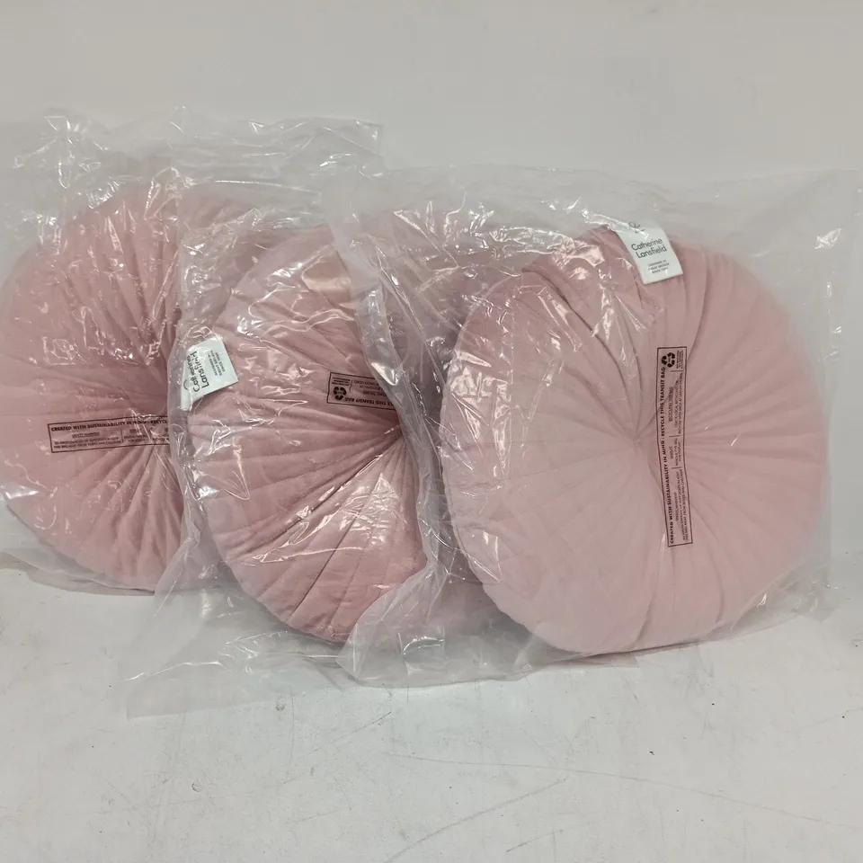 LOT OF 3 BAGGED CATHERINE LANSFIELD CIRCULAR PINK FILLED CUSHIONS
