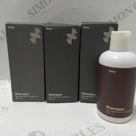 LOT OF 3 X 250ML SONS SAW PALMETTO+ARGAN OIL SHAMPOO