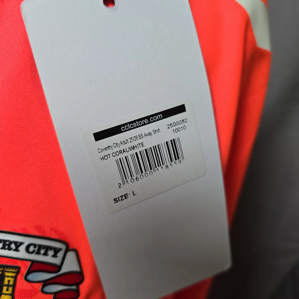 COVENTRY CITY FC AWAY SHIRT 2025/26 – CORAL/WHITE, SIZE L, SIGNED