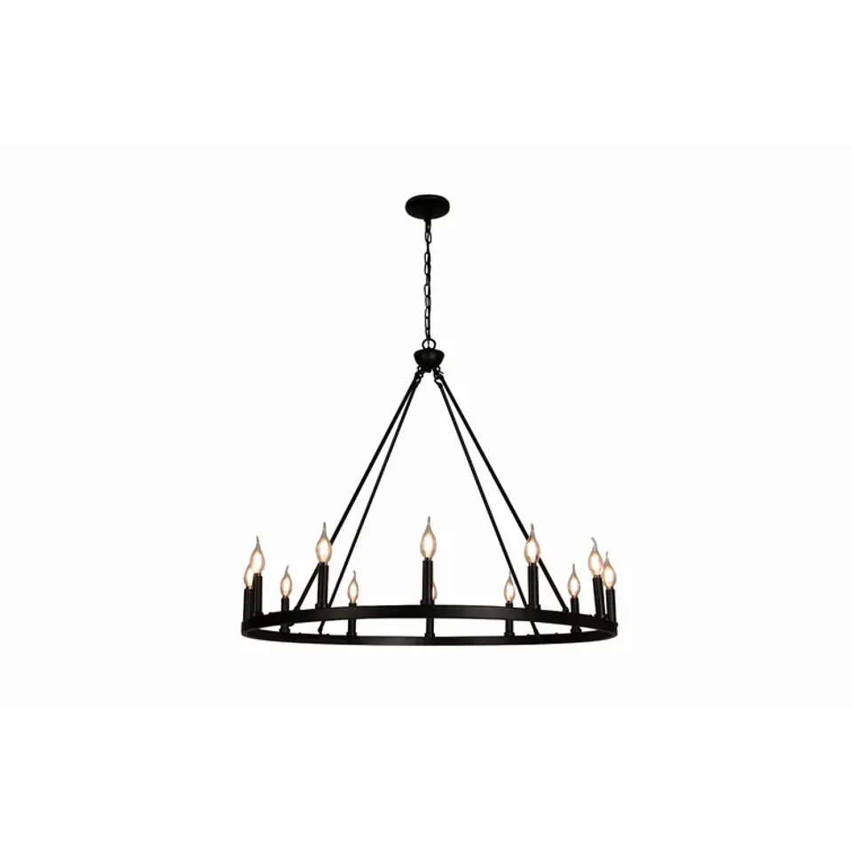 BOXED KELLEN 12-LIGHT WAGON WHEEL CHANDELIER 