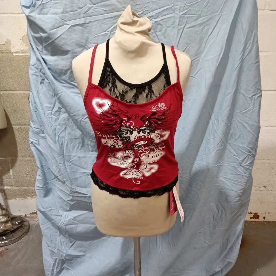 ROMWE RED LACE MESH CAMI TOP – WOMEN'S, UK M