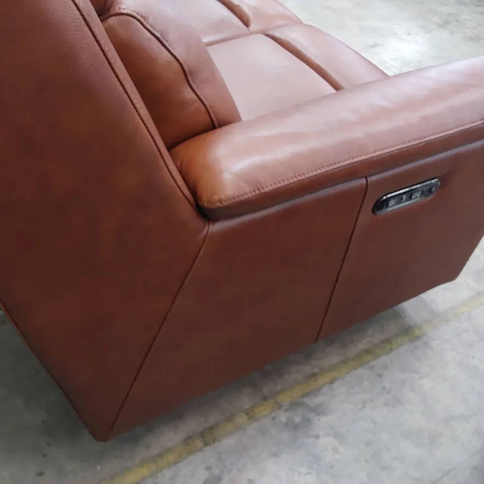 DESIGNER POWER RECLINING THREE SEATER SOFA CHESTNUT LEATHER 