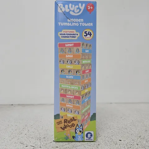 BLUEY WOODEN TUMBLING TOWER – 54 BLOCKS, AGE 3+, BOX