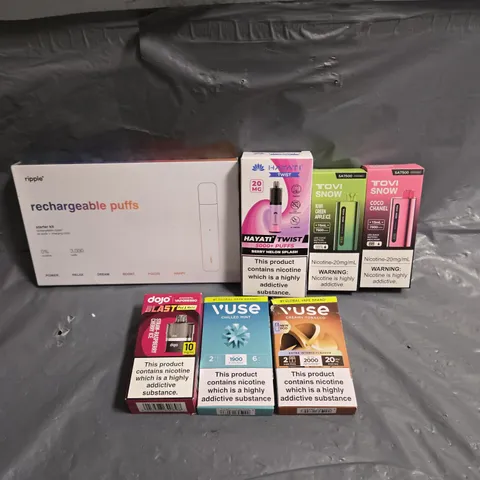 APPROXIMATELY 20 ASSORTED E-CIGARETTE & VAPING ITEMS IN VARIOUS BRANDS