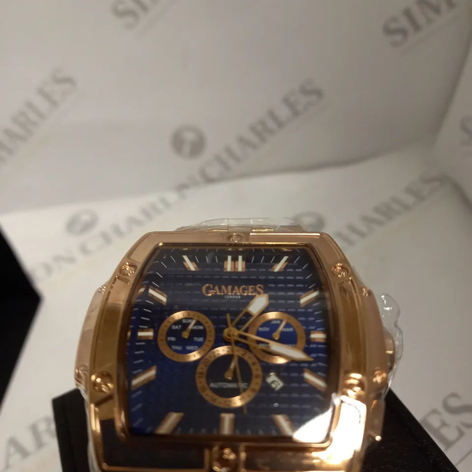 GAMAGES OF LONDON LIMITED EDITION MAGNITUDE AUTOMATIC WATCH/ BLUE AND GOLD 