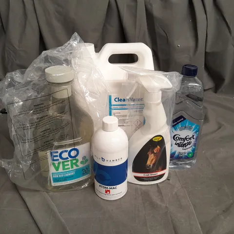 9 ASSORTED HOUSE HOLD ITEMS TO INCLUDE ECO VER NON-BIO LAUNDRY DETERGENT, CLEAR WATER POOL & SPA CHEMICALS (5KG), COMFORT INTENSE VAPORESSE, BILT HAMBER ATOM MAC AND COAT SHEEN - COLLECTION ONLY