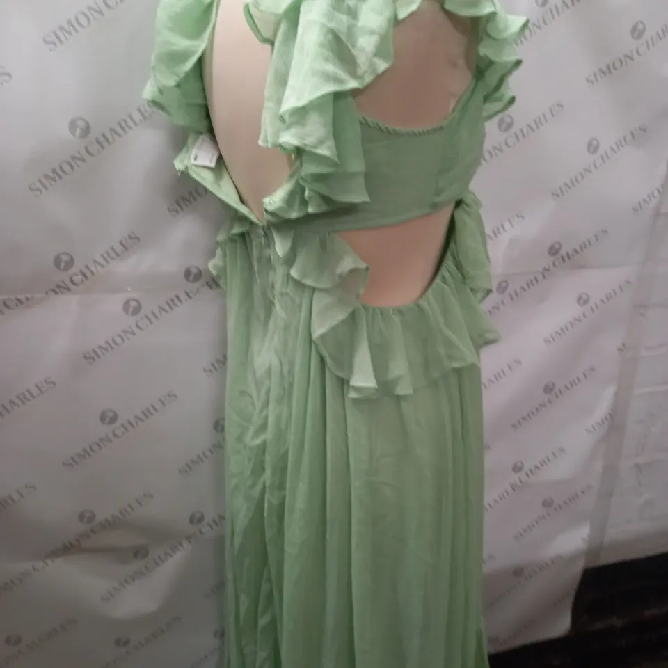 ASOS DESIGN RUFFLE CUT OUT MAXI DRESS IN SAGE - UK 10