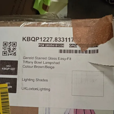BOXED TIFFANY BOWL LAMPSHADE β STAINED GLASS, EASY-FIT (BROWN/BEIGE) (VERIFY MODEL)