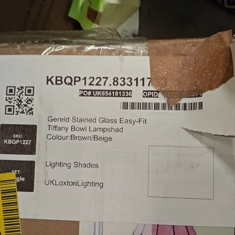 BOXED TIFFANY BOWL LAMPSHADE – STAINED GLASS, EASY-FIT (BROWN/BEIGE) (VERIFY MODEL)