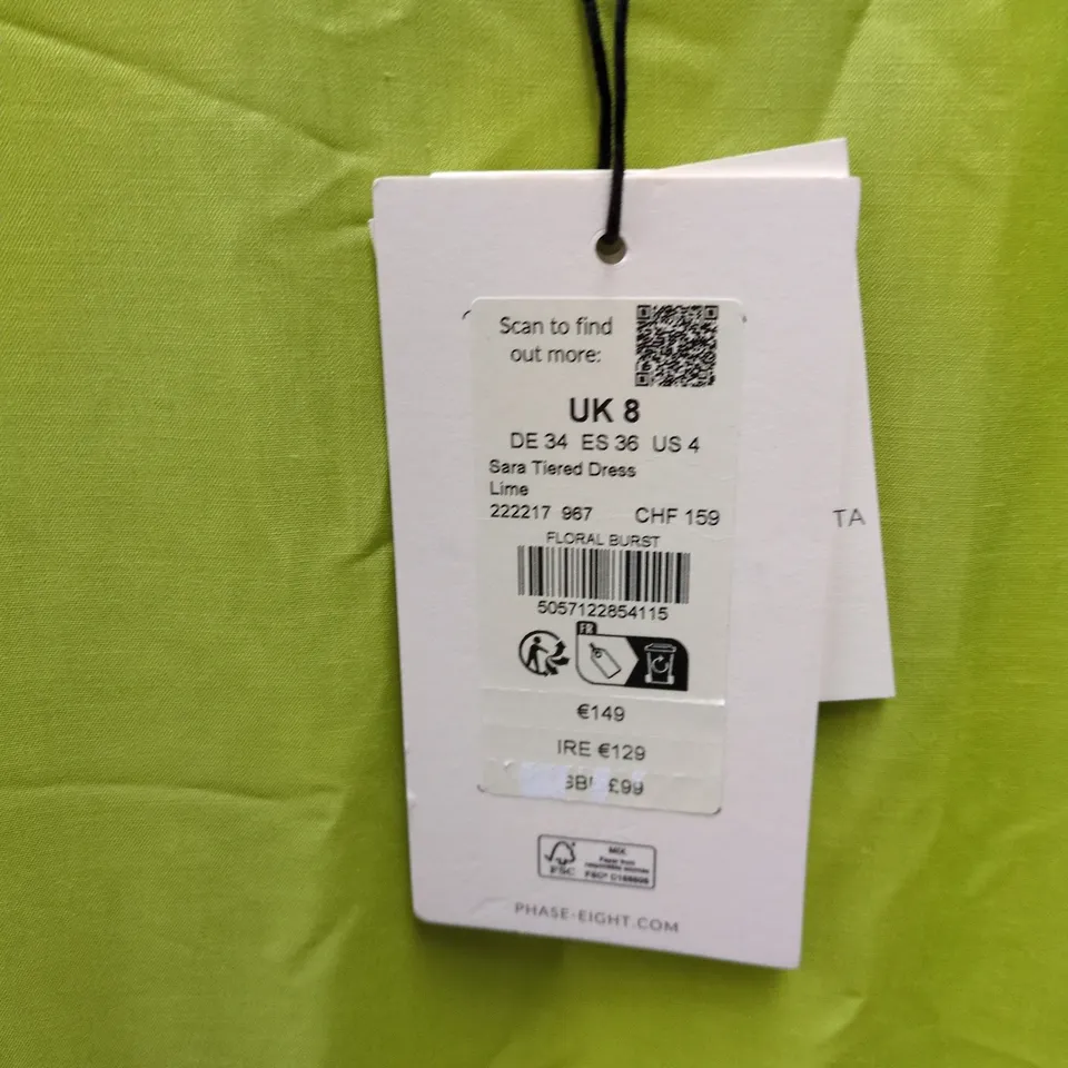 PHASE EIGHT SARA TIERED DRESS – LIME, UK 8 (WOMEN'S)