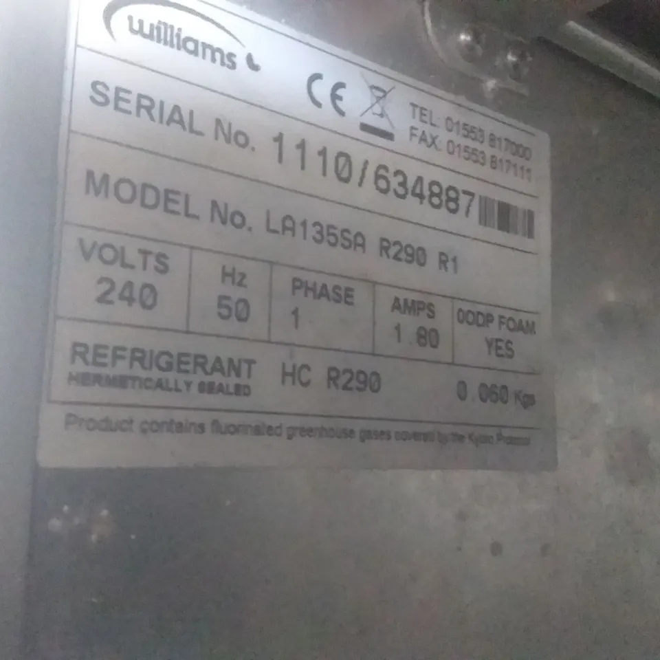 WILLIAMS LA135SA R290 R1 AMBER COMMERCIAL UNDER COUNTER FREEZER