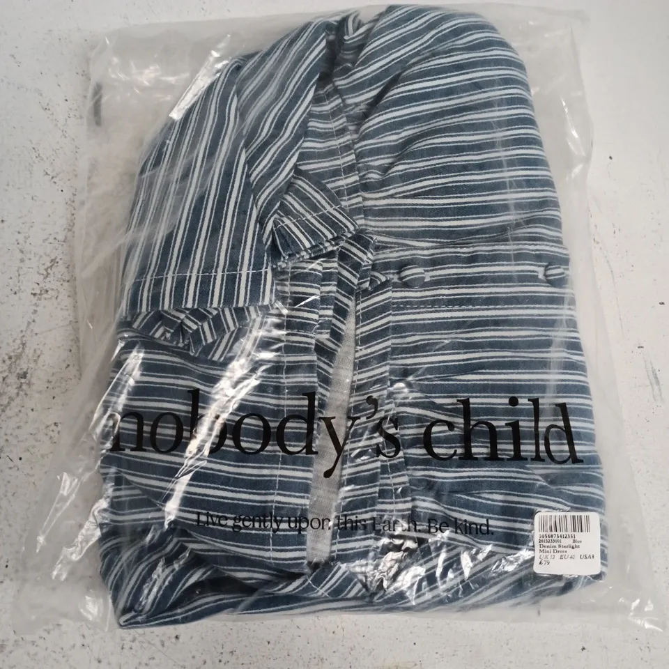 BAGGED NOBODYS CHILD DENIM STARLIGHT MINI DRESS BLUE - UK 12