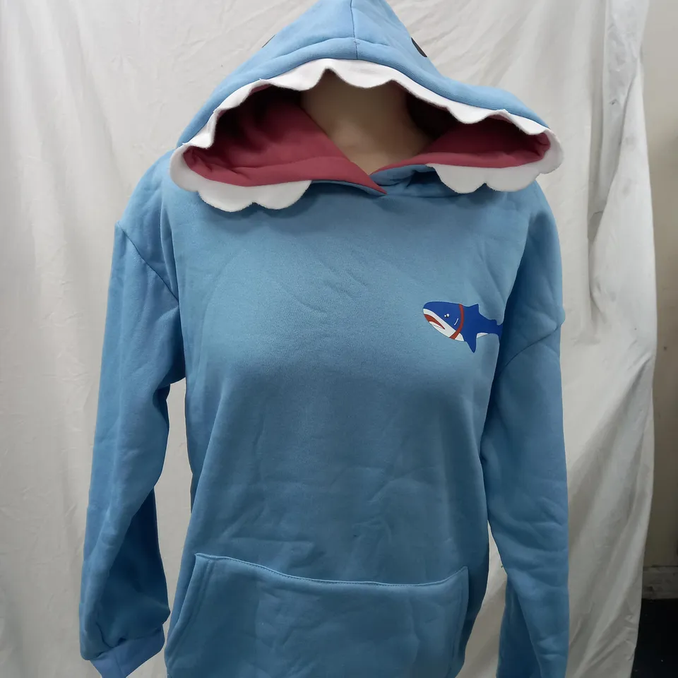 BLUE SHARK JUMPER WITH TEETH ON HOOD 