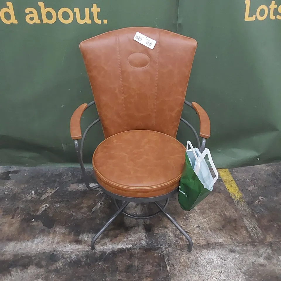 STYLISH DESIGNER LEATHER AND METAL SWIVEL CHAIR ON WHEELS