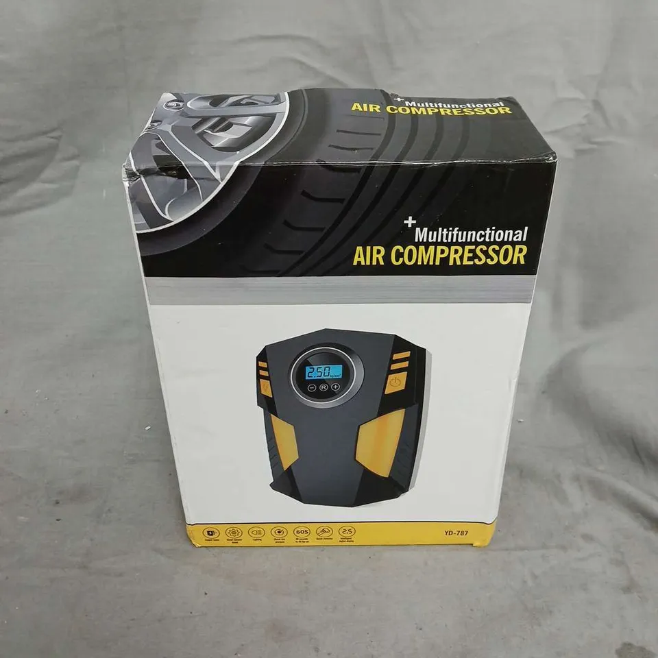 BOXED MULTIFUNCTIONAL PORTABLE AIR COMPRESSOR WITH DIGITAL DISPLAY – BLACK/YELLOW (YD-787)