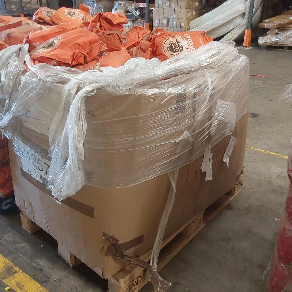 PALLET CONTAINING A LARGE QUANTITY OF CHARCOAL BRIQUETTE BAGS 