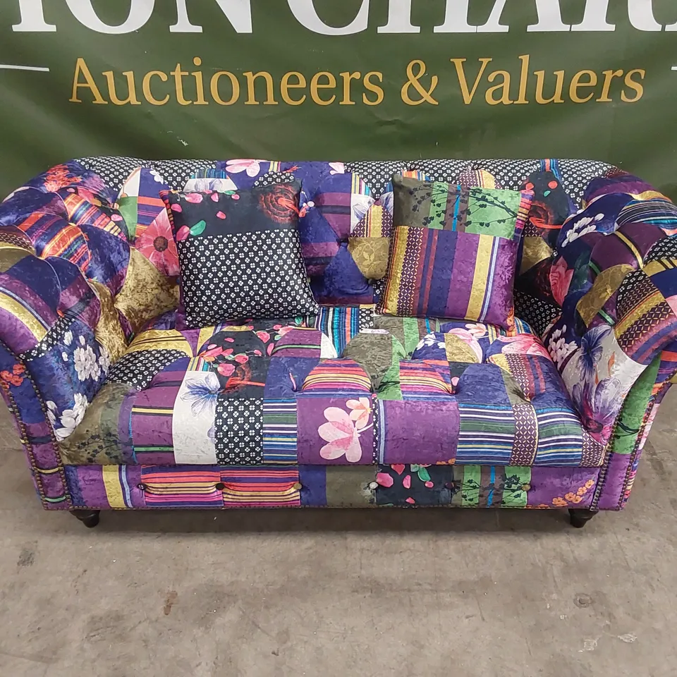 QUALITY DESIGNER CAMAURY VELVET PATCHWORK SOFA RRP £1299.99
