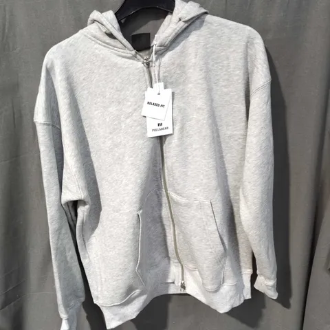 PULL&BEAR RELAXED FIT ZIP HOODIE – GREY, UK SIZE L (EU 40)