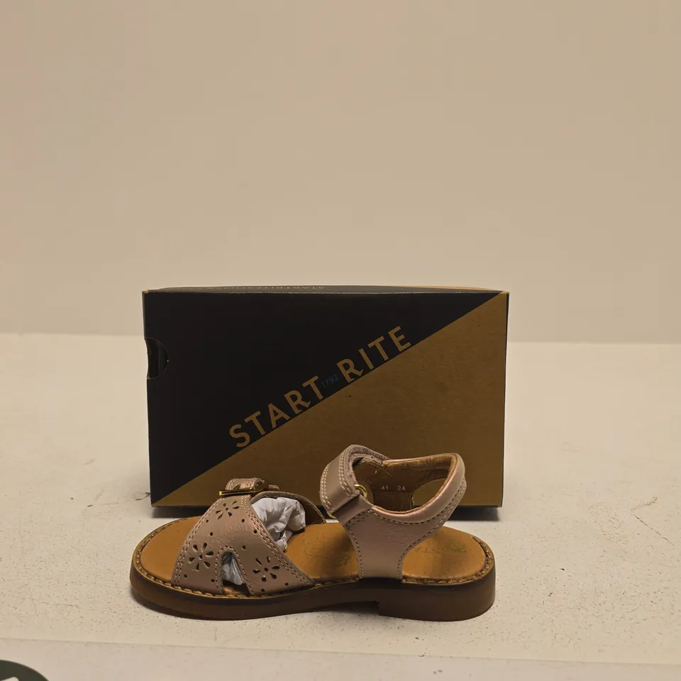 START-RITE SANDALS – PINK/TAUPE LEATHER, BUCKLE & VELCRO (SIZE UK 8.5)