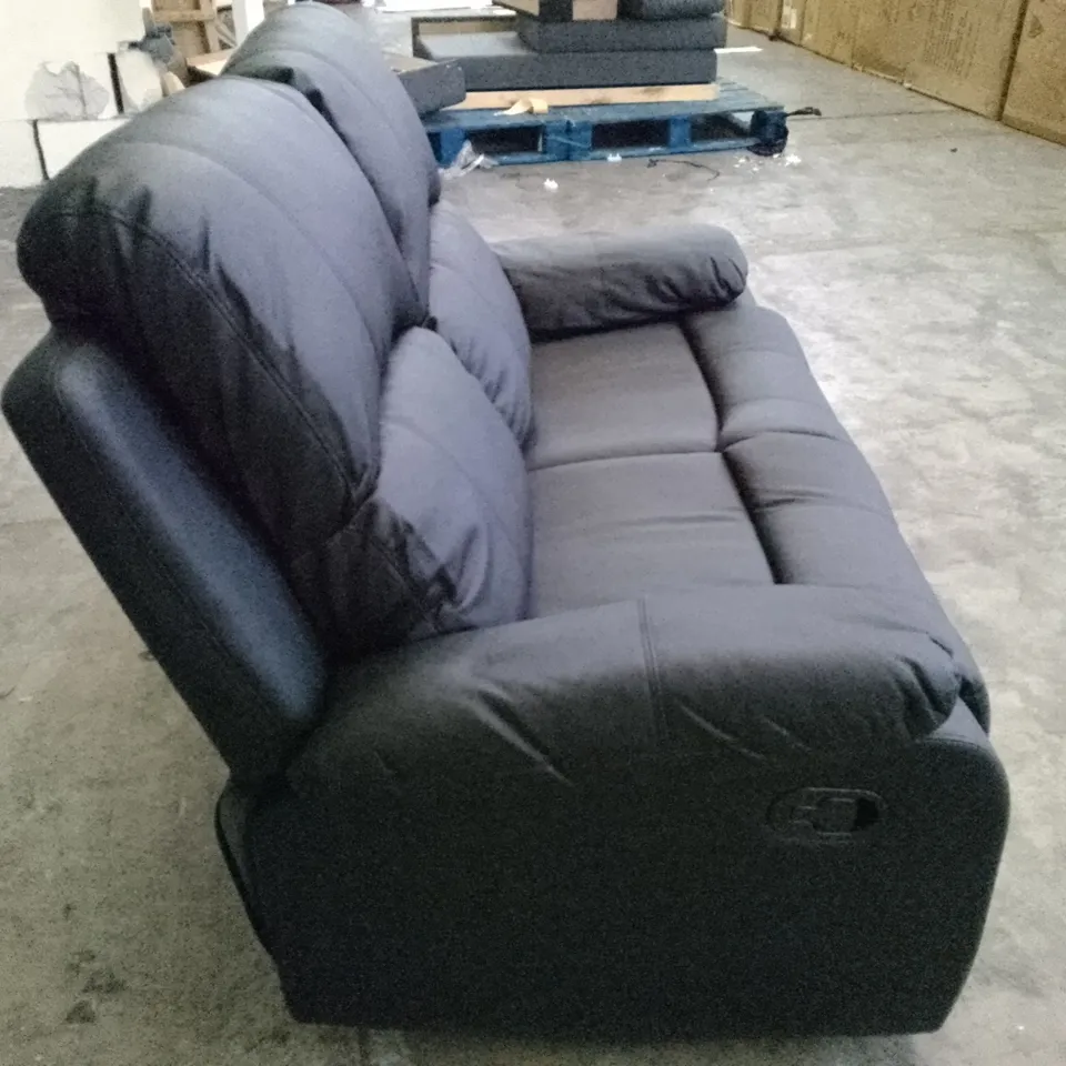 MANUAL RECLINER 2 SEATER SOFA - BLACK LEATHER