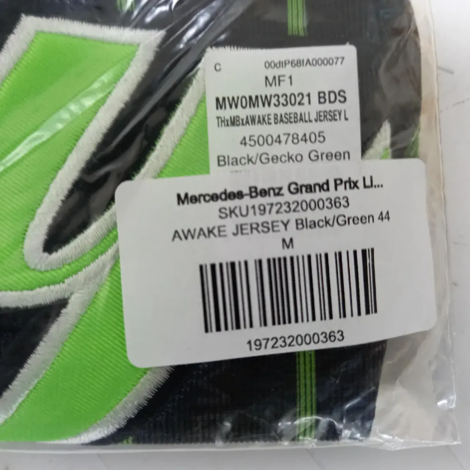 SEALED TOMMY X MERCEDES-AMG F1 AWAKE BASEBALL JERSEY 44 IN BLACK/GREEN - M