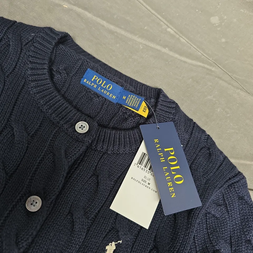 POLO RALPH LAUREN NAVY CABLE-KNIT CARDIGAN – MEN'S, SIZE M