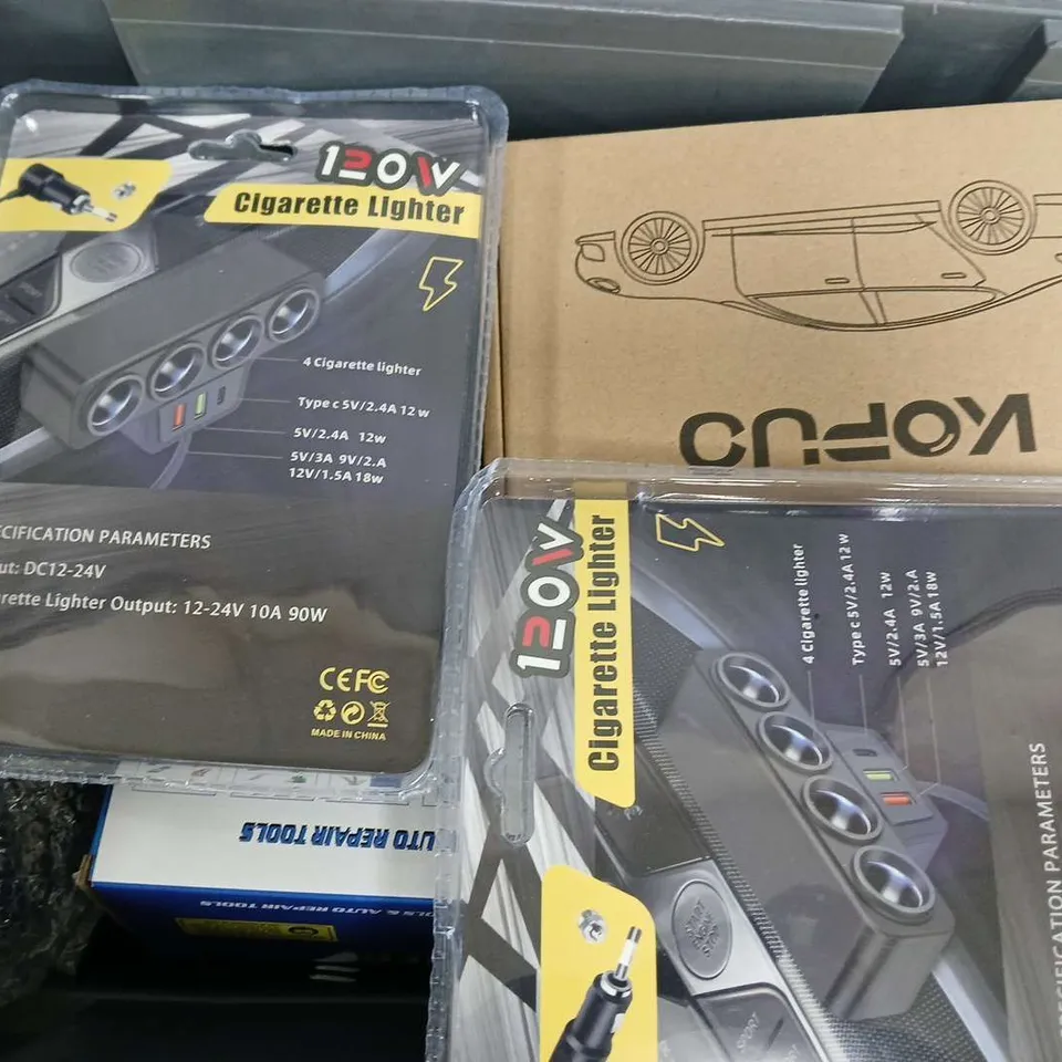 APPROXIMATELY 8 ASSORTED VEHICLE PARTS & ACCESORIES TO INCLUDE QUICK EFFECT COATING AGENT, MINI TUBE CUTTER, CIGARETTE LIGHTER, ETC