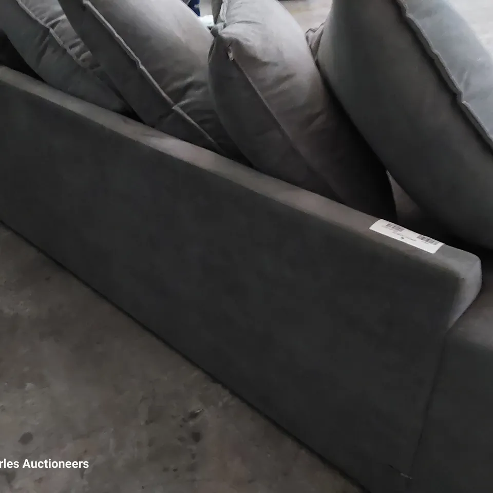 DESIGNER THREE SEATER SOFA GREY FABRIC WITH SCATTER CUSHIONS 