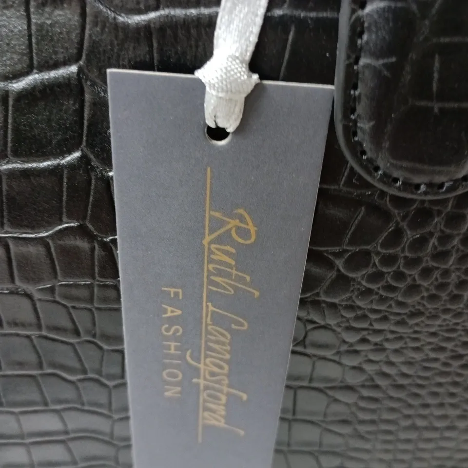 RUTH LANGSFORD BLACK CROCODILE-EMBOSSED HANDBAG WITH DUST BAG
