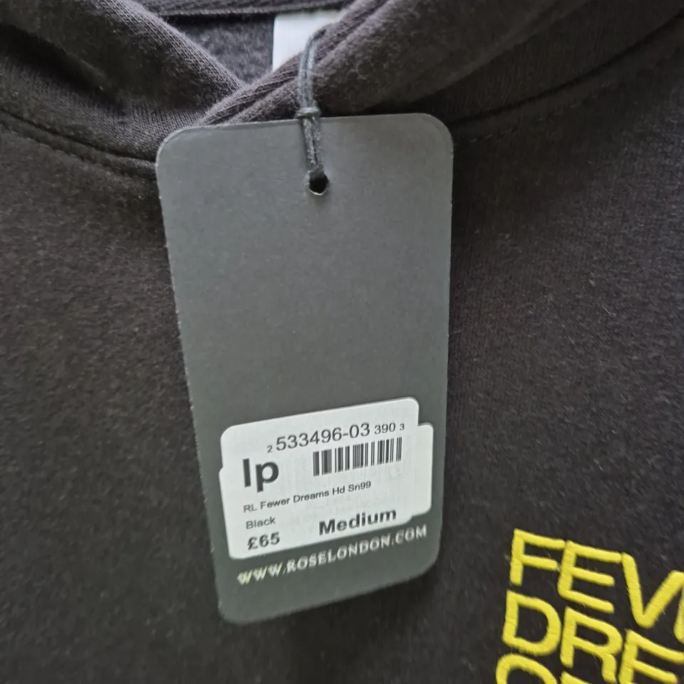 ROSE LONDON BLACK HOODIE – FEVER DREAMS OF PARADISE GRAPHIC (MEDIUM)