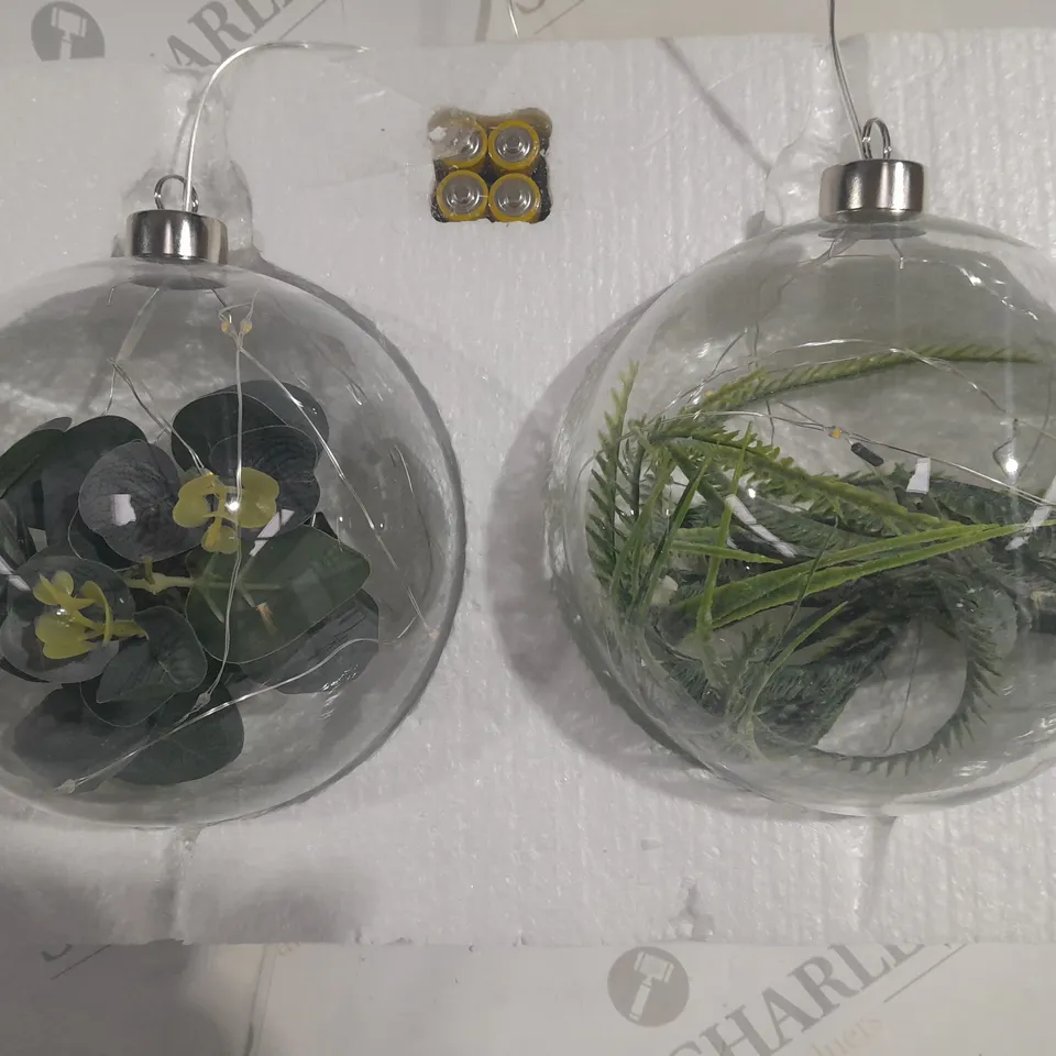 SARA DAVIES SET OF 2 15 CM PRE-LIT FOLIAGE GLASS BAUBLES