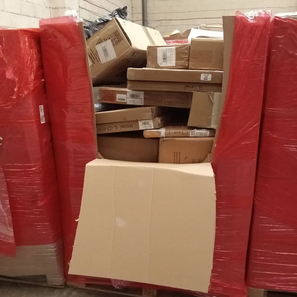 PALLET OF ASSORTED HOUSEHOLD GOODS AND PRODUCTS TO INCLUDE; BOXED FURNITURE ETC
