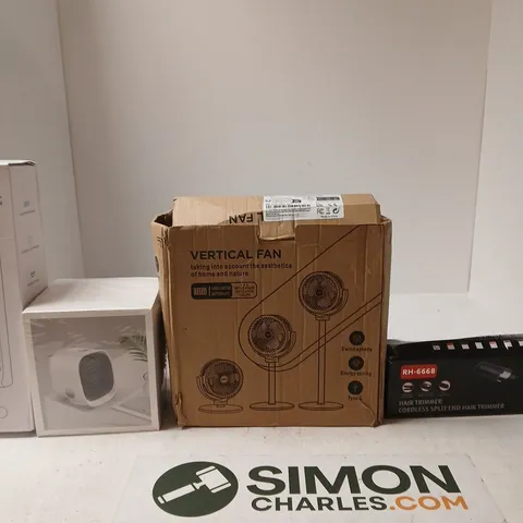 BOX OF APPROXIMATELY 10 ASSORTED ITEMS INCLUDING A DESKTOP TOWER FAN, AN AIR COOLER AND A VERTICAL FAN