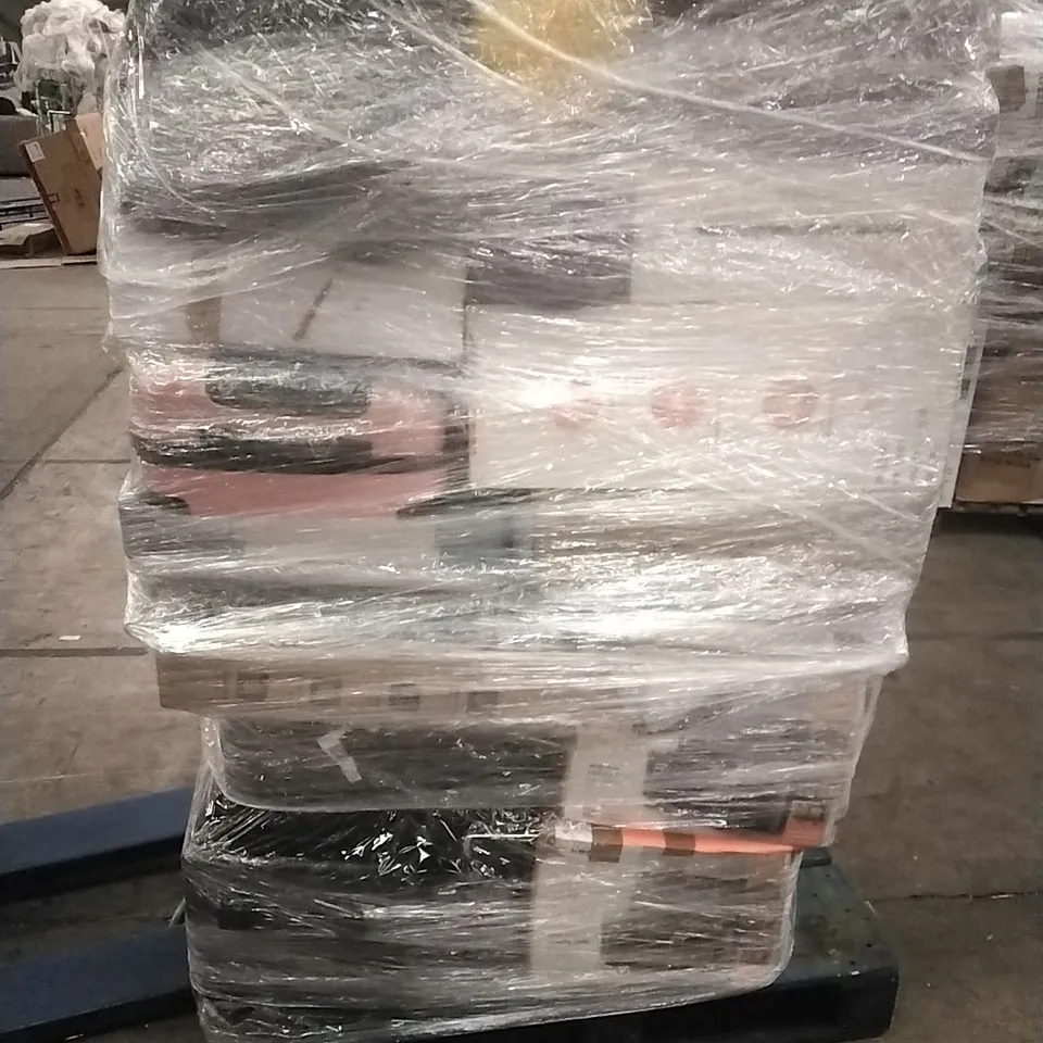 PALLET CONTAINING A LARGE QUANTITY OF ASSORTED HOUSEHOLD GOODS WHICH INCLUDE; COOLERS, AIRFRYERS, SUITCASES, FANS, PARASOL BASES ETC