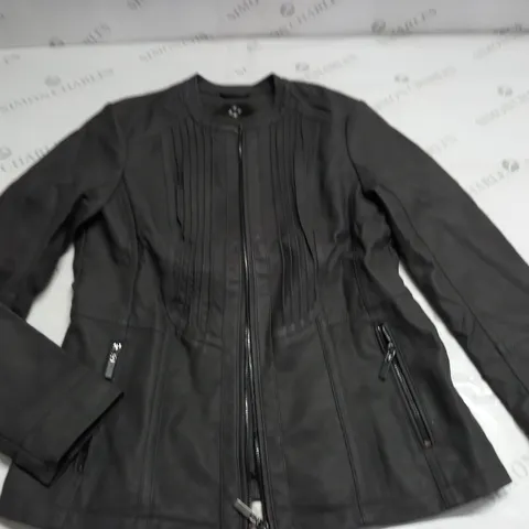 MAISON DE NIMES FAUX GREY LEATHER JACKET - UK 12