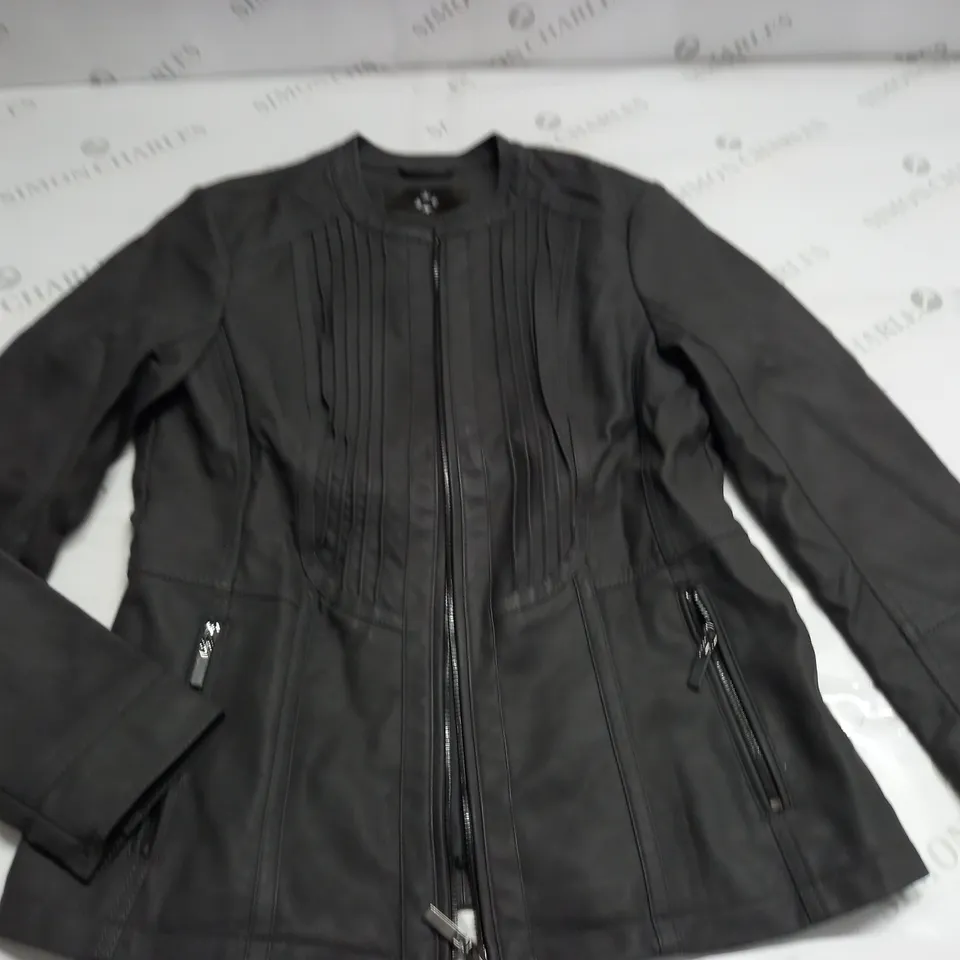 MAISON DE NIMES FAUX GREY LEATHER JACKET - UK 12